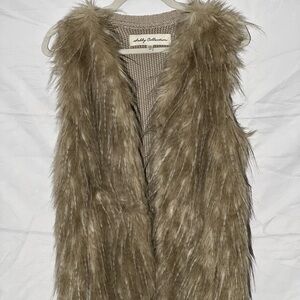 Brown Faux Fur Blouse with Sleeveless Design